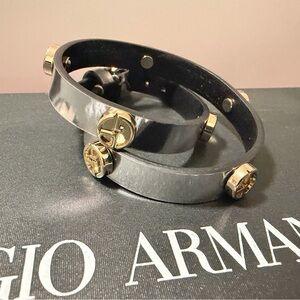 Giorgio Armani Leather Wrap Bracelet - Silver & Gold